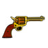Ballmarkers.com Six Shooter Ball Marker from the Wild Wild West Collection features a yellow and gold barrel, brown wooden handle, and is shown pointing right on a white background.