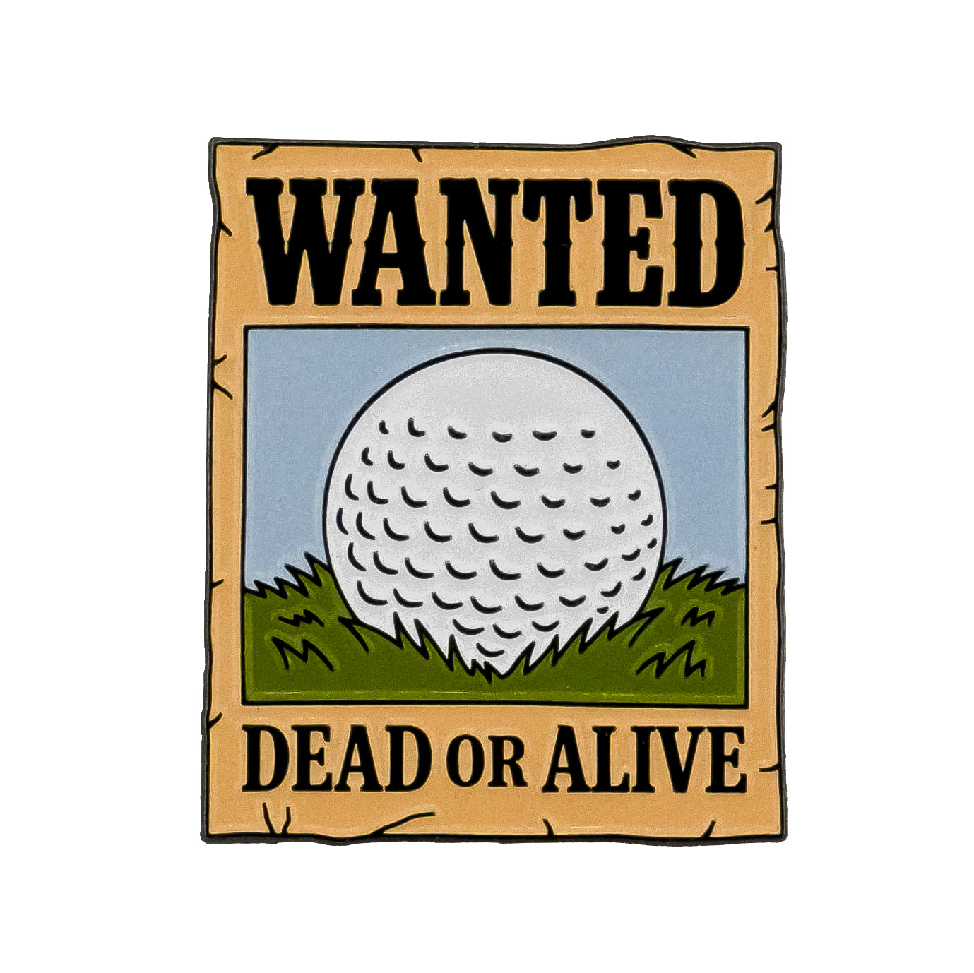 The Wanted Poster Ball Marker by Ballmarkers.com features a cartoon Wild West design with "WANTED" at the top and "DEAD OR ALIVE" at the bottom—a fun golf accessory for players and fans.