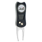 The Ballmarkers.com NHL Switchfix Divot Tool with Ball Marker is a black and silver golf accessory featuring a textured grip, a Winnipeg Jets logo on top, and an easy switchblade mechanism.