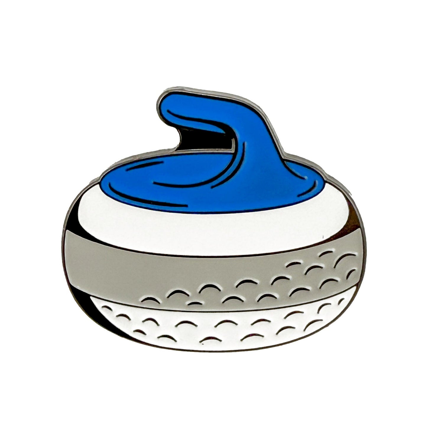 The Ballmarkers.com Curling Ball Marker features a stylized illustration with a blue handle and textured white base, shown on a plain background—ideal for fans of Team USA at the Winter Games.