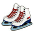 The Ballmarkers.com Figure Skating Ball Marker, inspired by Team USA, features a design of white ice skates with red laces, blue accents, and silver blades, shown side by side on a white background.