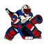 Showcasing the Hockey Ball Marker by Ballmarkers.com: a detailed illustration of a Team USA goalie in red, blue, and white gear, crouched and ready with stick and glove raised on a crisp white background.