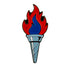 The Games Torch Ball Marker by Ballmarkers.com features a stylized torch with a blue handle and a red-and-blue flame on a white background, created as a unique Team USA golf ball marker.