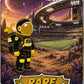 An illustrated astronaut with a golf bag stands on alien terrain near a futuristic stadium under two moons, showcasing the Astronaut Walker Mystery Blind Bag by Ballmarkers.com. The phrases ballmarkers.com and RARE 1 OF 50 are displayed prominently.