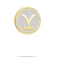 The Yellowstone Ball Marker by Pins and Aces features a round, gold-bordered design with a rope pattern, white background, and bold gold Y. Part of the exclusive Yellowstone ball markers golf accessories collection.