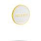A round, white Yellowstone Ball Marker by Pins and Aces features a gold border and embossed gold text, "PINS & ACES © 2024 Spike," shown on a plain white background with a subtle shadow.