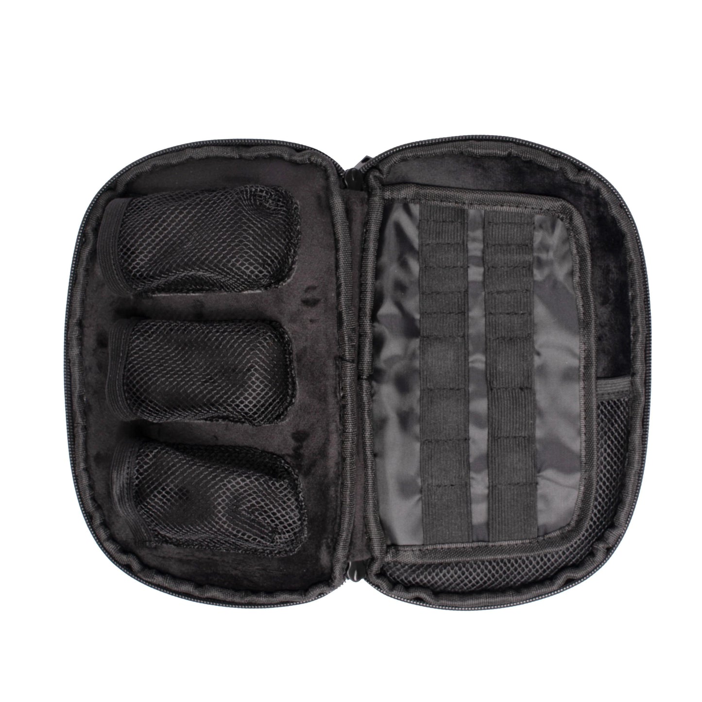 The Grunk Dolfer Grunk Accessory Bag features a black zippered case with three mesh pockets and elastic straps, ideal for organizing small tools or golf accessories—perfect for keeping essentials tidy on the go.