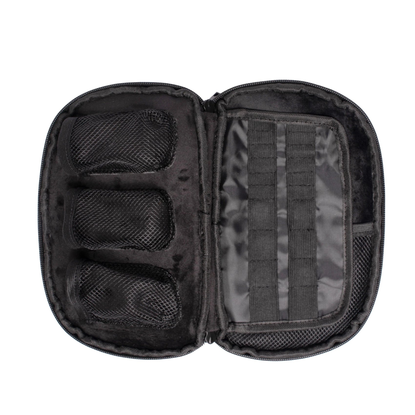 The Grunk Dolfer Grunk Accessory Bag features a black zippered case with three mesh pockets and elastic straps, ideal for organizing small tools or golf accessories—perfect for keeping essentials tidy on the go.