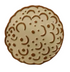 A round beige cookie-like marker with brown edges and raised curves and dots, resembling a cratered moon or Matzo Ball Ball Marker by Golf Gear Heaven, on a white background.