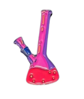 A vibrant illustration of the Bong Ball Marker by Golf Gear Heaven, featuring pink, purple, and orange beaker-style bong art on white—ideal for golf lovers seeking a playful touch on the greens.