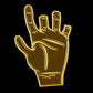 The Chubbs Ball Marker by Guerrilla Golf features a unique yellow outline of a hand on a black background, with the pinky and ring fingers folded down to resemble the I love you sign in American Sign Language—making it a meaningful "in memory" ball marker.
