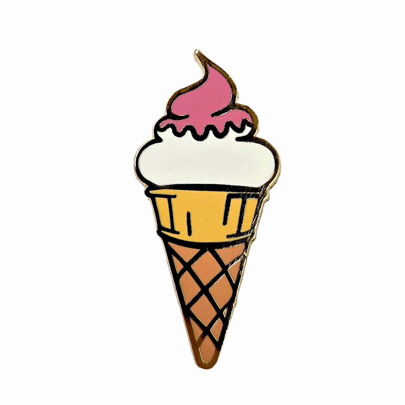 The Kolorspun Ice Cream Cone Golf Ball Marker features a waffle-patterned cone, white ice cream, and a pink swirl—perfect inspiration for custom golf gifts or adding fun flair to your game.