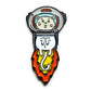 The Kolorspun Astronaut Cat Golf Ball Marker features a white cat in a space helmet, body shaped like a rocket with orange-yellow flames—a fun, unique way to mark your spot and an out-of-this-world gift for golf lovers.