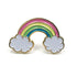 The Kolorspun Rainbow Golf Ball Marker features pastel pink, yellow, green, and blue stripes ending in white clouds with a gold outline—an ideal custom golf gift displayed on a clean white background.