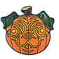 The Kolorspun Pumpkin Pug Golf Ball Marker features an orange pumpkin shaped like a pug’s face, complete with green leaf ears and a brown stem, making it the perfect custom accessory for your fall golf rounds.
