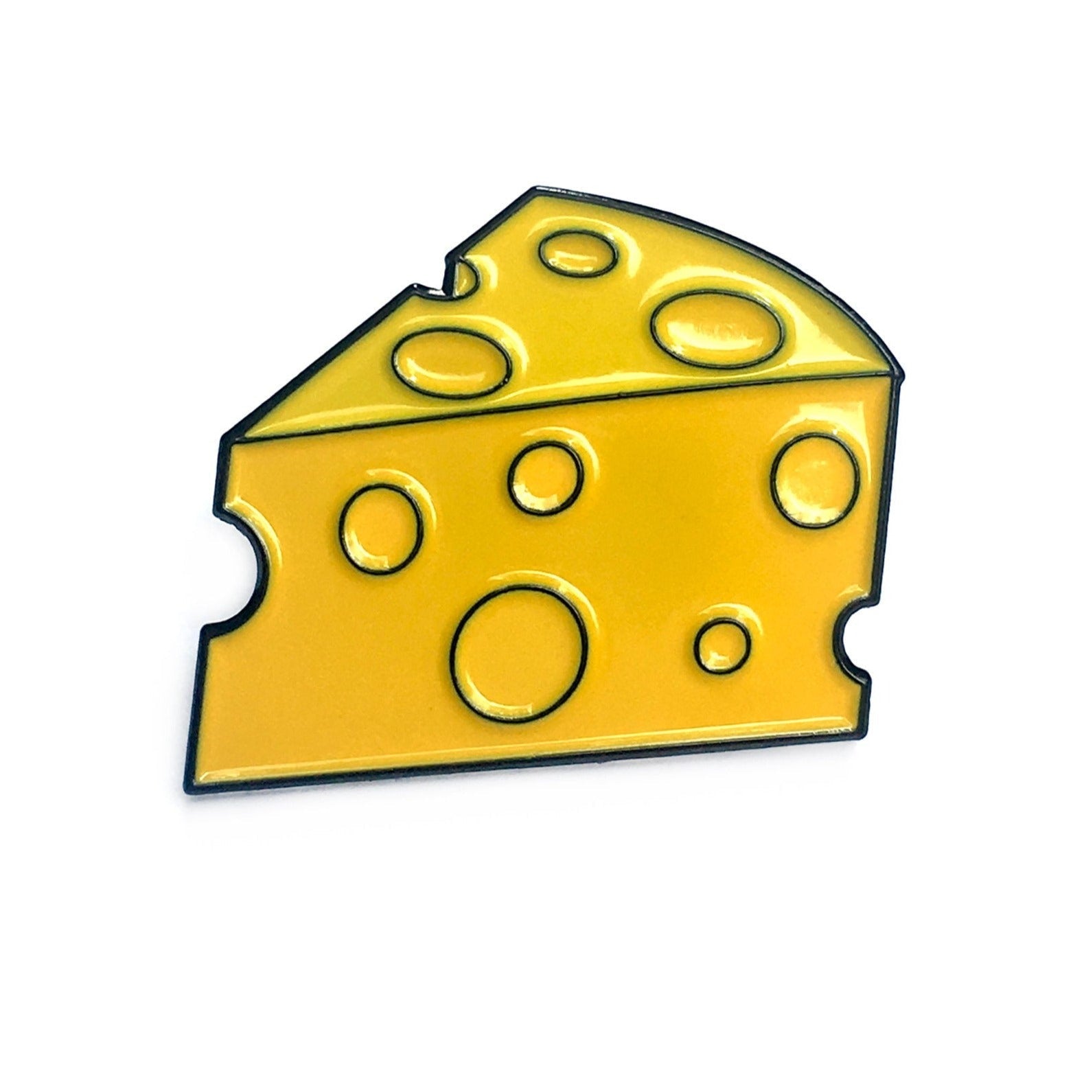 Kolorspun’s Cheese Golf Ball Marker features a cartoon-style yellow Swiss cheese wedge with round holes and a black outline—an ideal quirky gift for cheese-loving golfers.