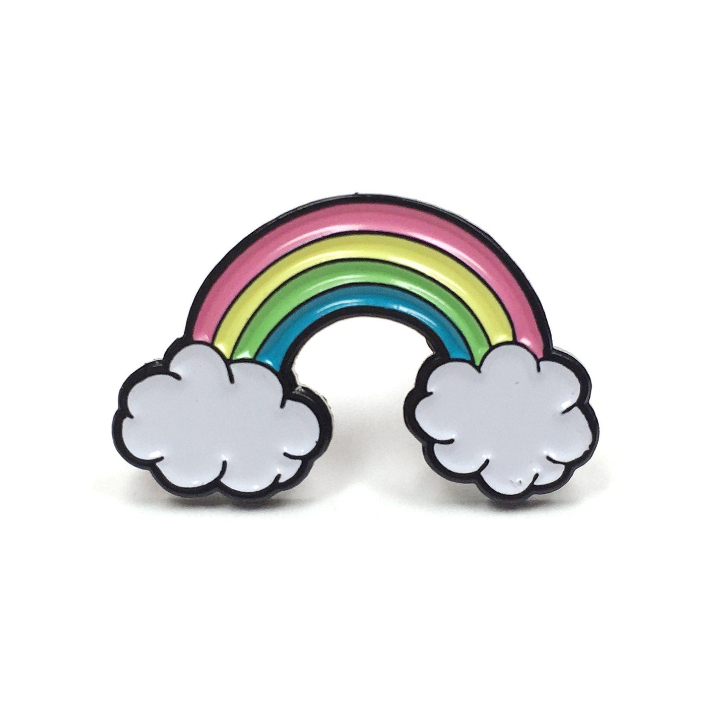 The Kolorspun Rainbow Golf Ball Marker features pink, yellow, green, and blue stripes with white clouds at each end—a colorful custom gift or unique magnetic ball marker for golf lovers.