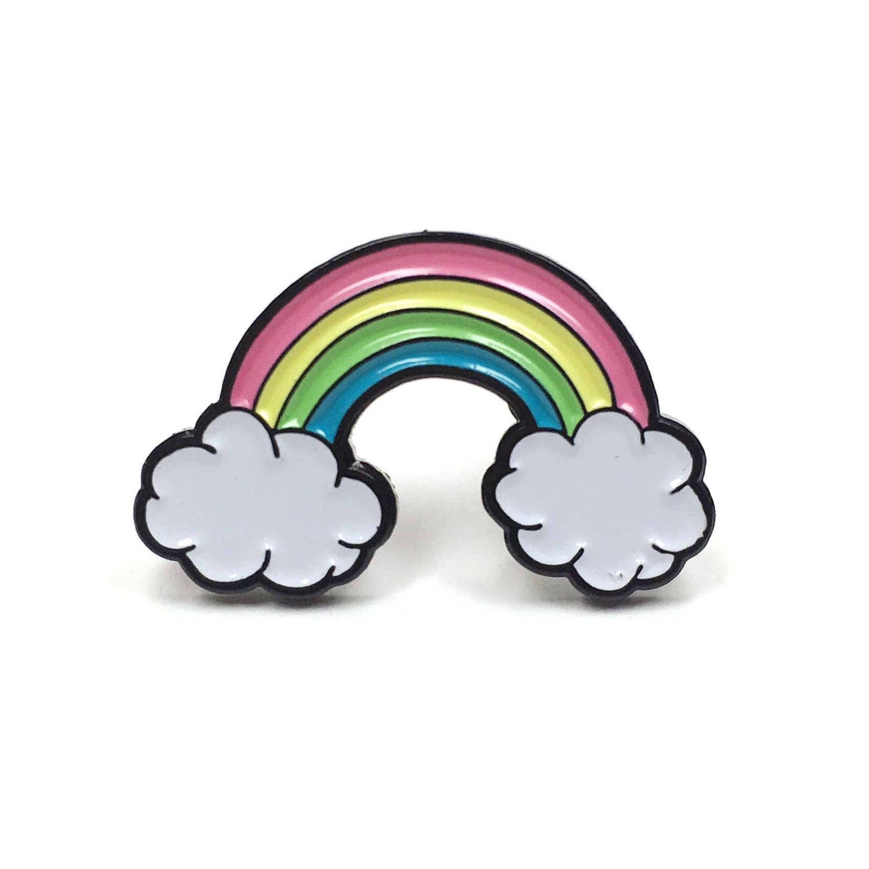 The Kolorspun Rainbow Golf Ball Marker features pink, yellow, green, and blue stripes with white clouds at each end—a colorful custom gift or unique magnetic ball marker for golf lovers.