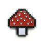 The Kolorspun Mushroom Golf Ball Marker features an 8-bit pixelated red mushroom with white spots and stem. This magnetic marker is a fun, retro-inspired custom golf gift, shown on a white background.