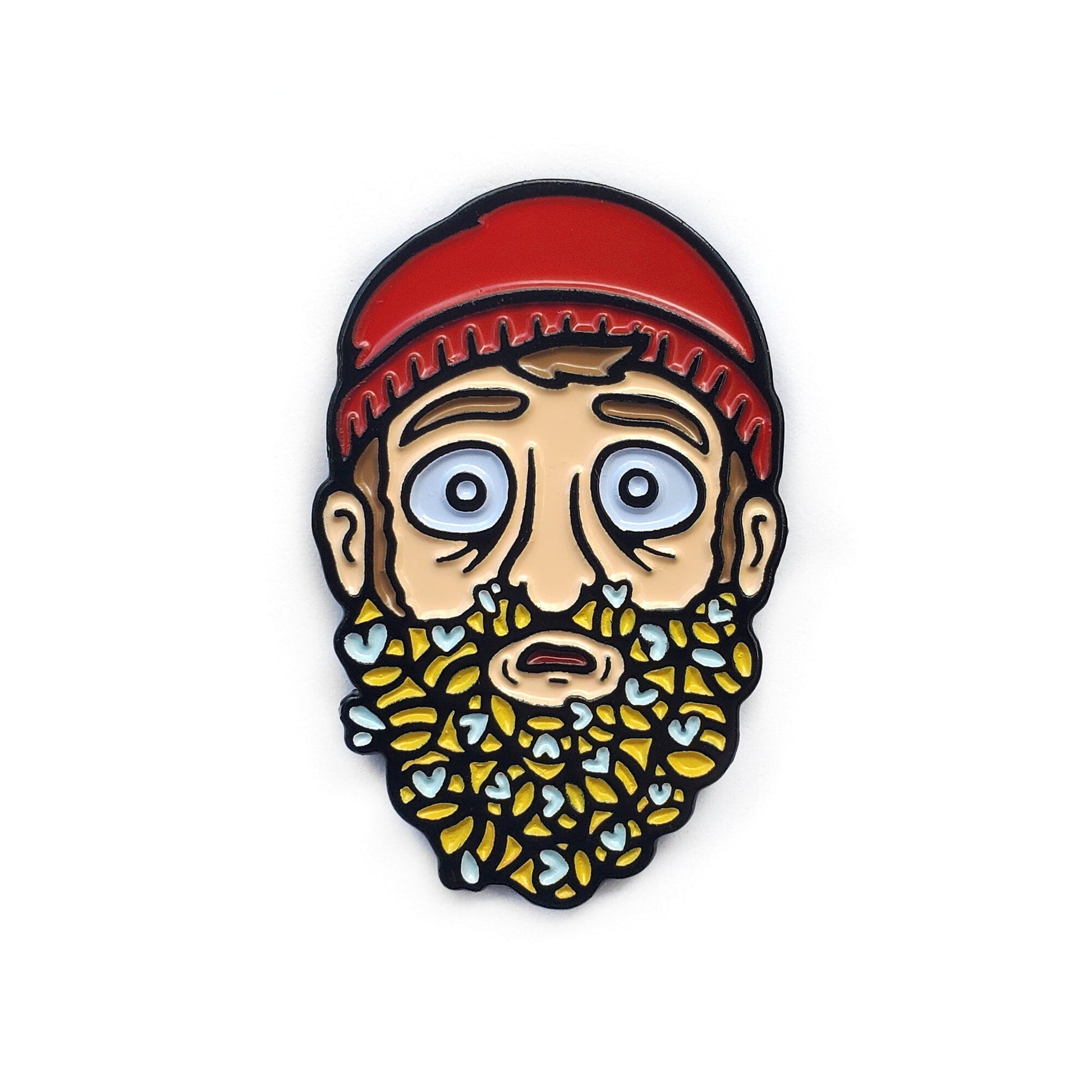 Kolorspun’s Beard of Bees Golf Ball Marker features a cartoon man with a red beanie and thick brown beard buzzing with bees. This quirky marker makes a perfect golf gift and stands out on the green, all set against a plain white background.