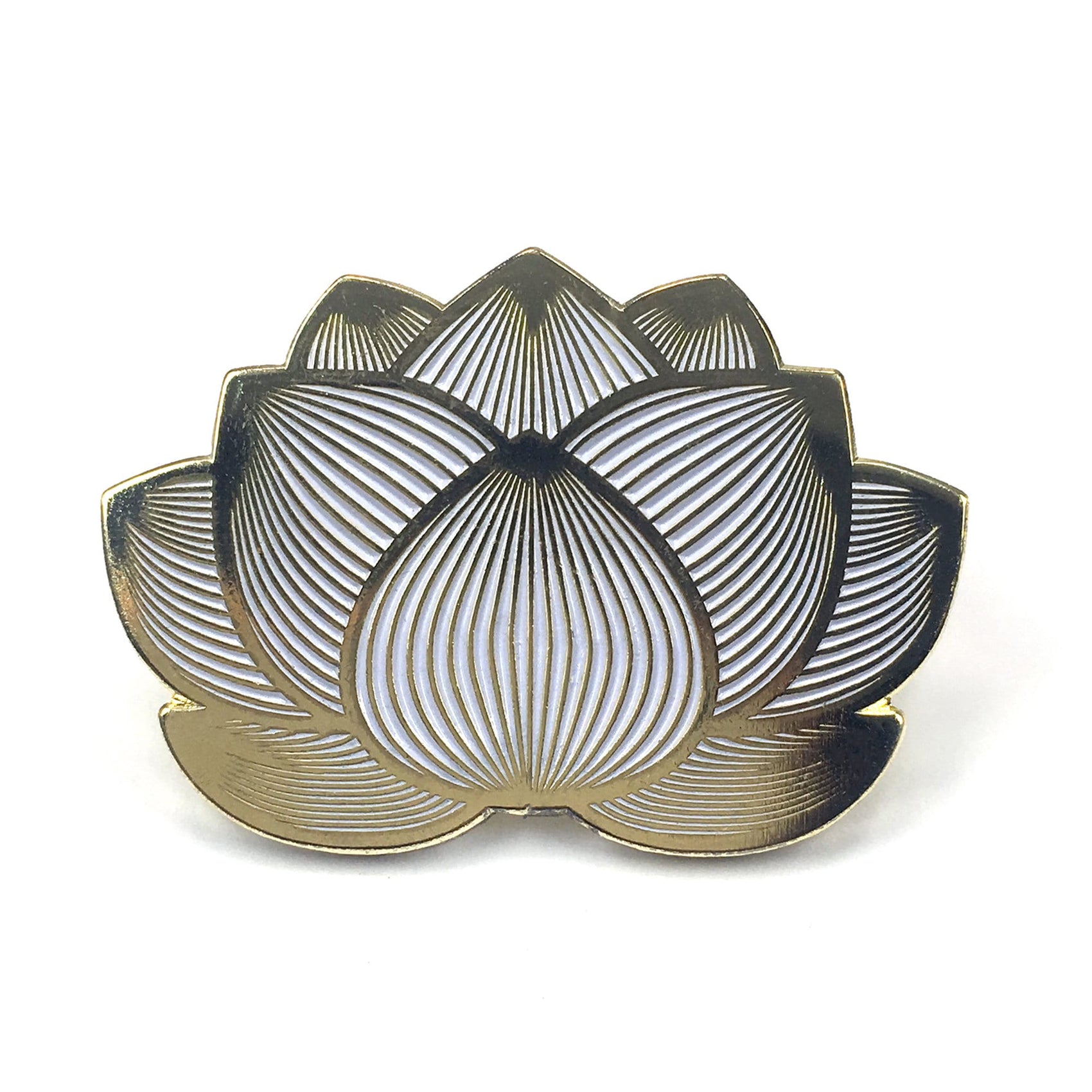The Kolorspun Lotus Flower Golf Ball Marker is a gold and white enamel pin with bold, symmetrical lines—a stylish, textured accessory ideal as a custom golf gift or a unique magnetic ball marker.