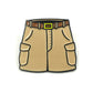 The Kolorspun Cargo Dad Shorts Golf Ball Marker features a pin shaped like beige cargo shorts with side pockets, brown belt loops, a yellow belt buckle, and stitched details—a unique golf gift displayed on a white background.