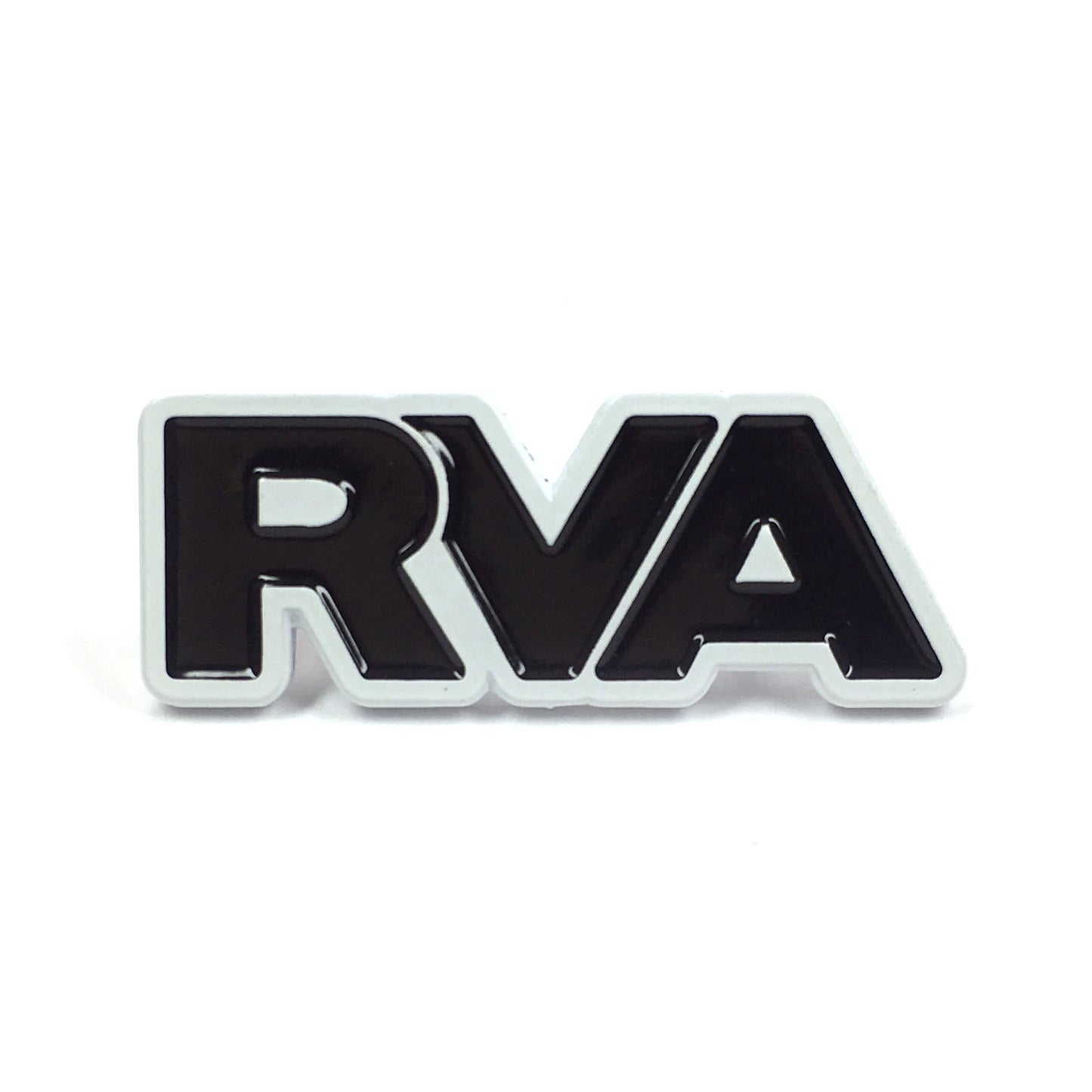 Kolorspun RVA Richmond VA Golf Ball Marker w/ Clip features bold black "RVA" letters outlined in white on a white background—ideal as a custom golf gift or unique magnetic marker.