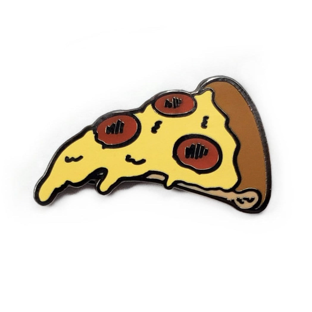The Kolorspun Pizza Slice Golf Ball Marker is a cartoon-style enamel pin featuring melted cheese, three pepperoni slices, and a brown crust—ideal for adding a fun touch to your custom golf gift collection.