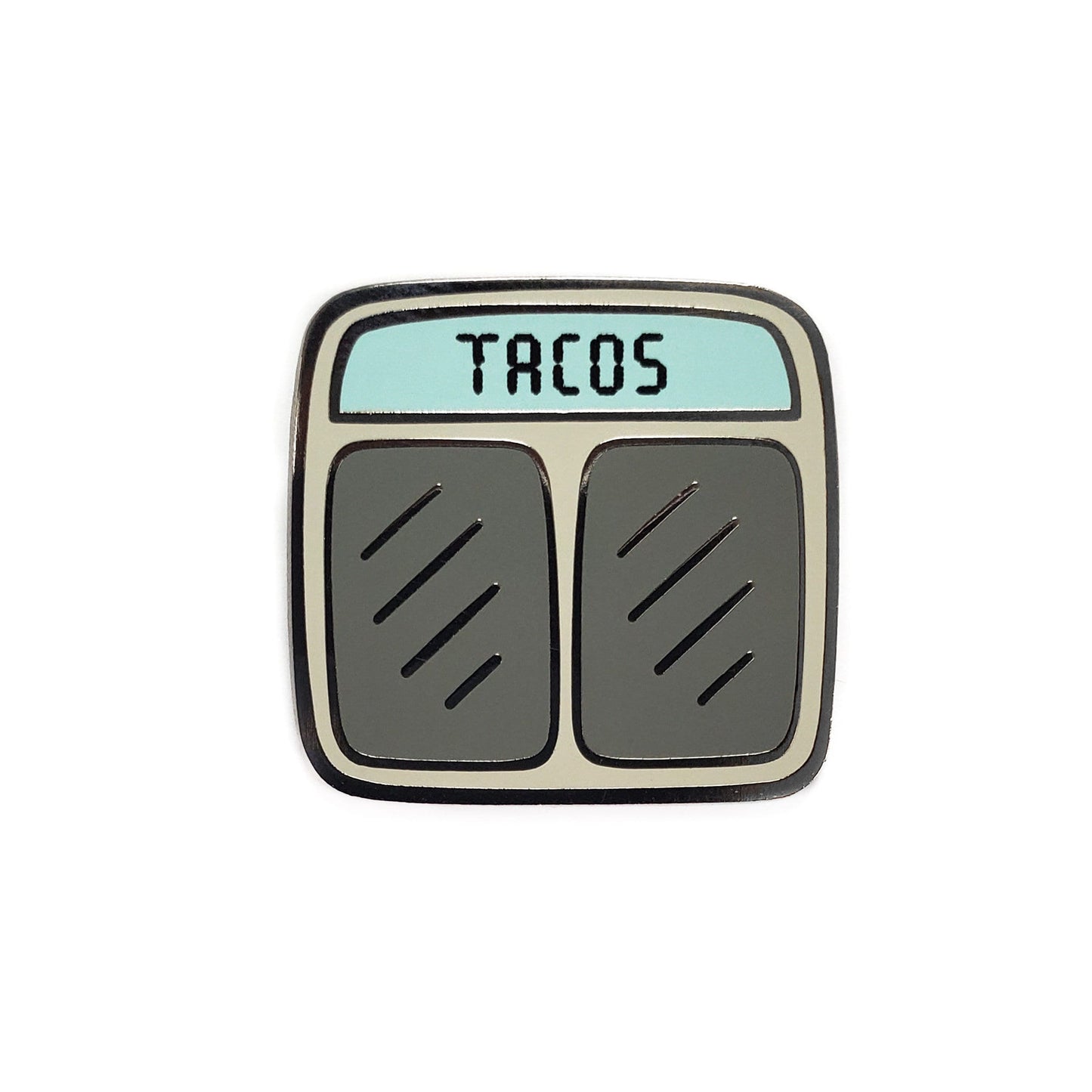 The Kolorspun Tacos Scale Golf Ball Marker is a fun magnetic ball marker shaped like a digital scale with “TACOS” on the display and foot pads—making it a unique custom gift for golfers.