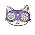 Kolorspun’s Controller Cat Golf Ball Marker features a cartoon cat face with a purple video game controller for eyes and nose, adorned with colorful buttons and a green cross-shaped button, set on a white background.