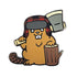 The Kolorspun Lumberjack Beaver Golf Ball Marker features a cartoon beaver in a plaid hat with an axe, log, and marker by a tree stump—perfect for golfers seeking a unique, fun style on the course.