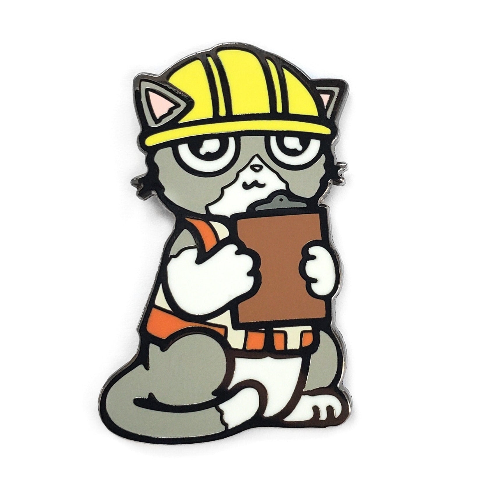 Kolorspun’s Construction Cat Golf Ball Marker features a cartoon cat in a yellow construction helmet and orange vest with clipboard—an ideal custom golf gift or eye-catching magnetic ball marker.