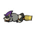 The Kolorspun Witch Raccoon Golf Ball Marker features a cartoon raccoon in a purple witch hat flying on a yellow broomstick—an ideal whimsical golf gift.