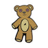 The Kolorspun Teddy Bear Golf Ball Marker features a cartoon-style brown bear with purple button eyes and a beige belly patch with a black zigzag stitch, shown on white. This unique pin doubles as a magnetic marker—great as a custom golf gift.