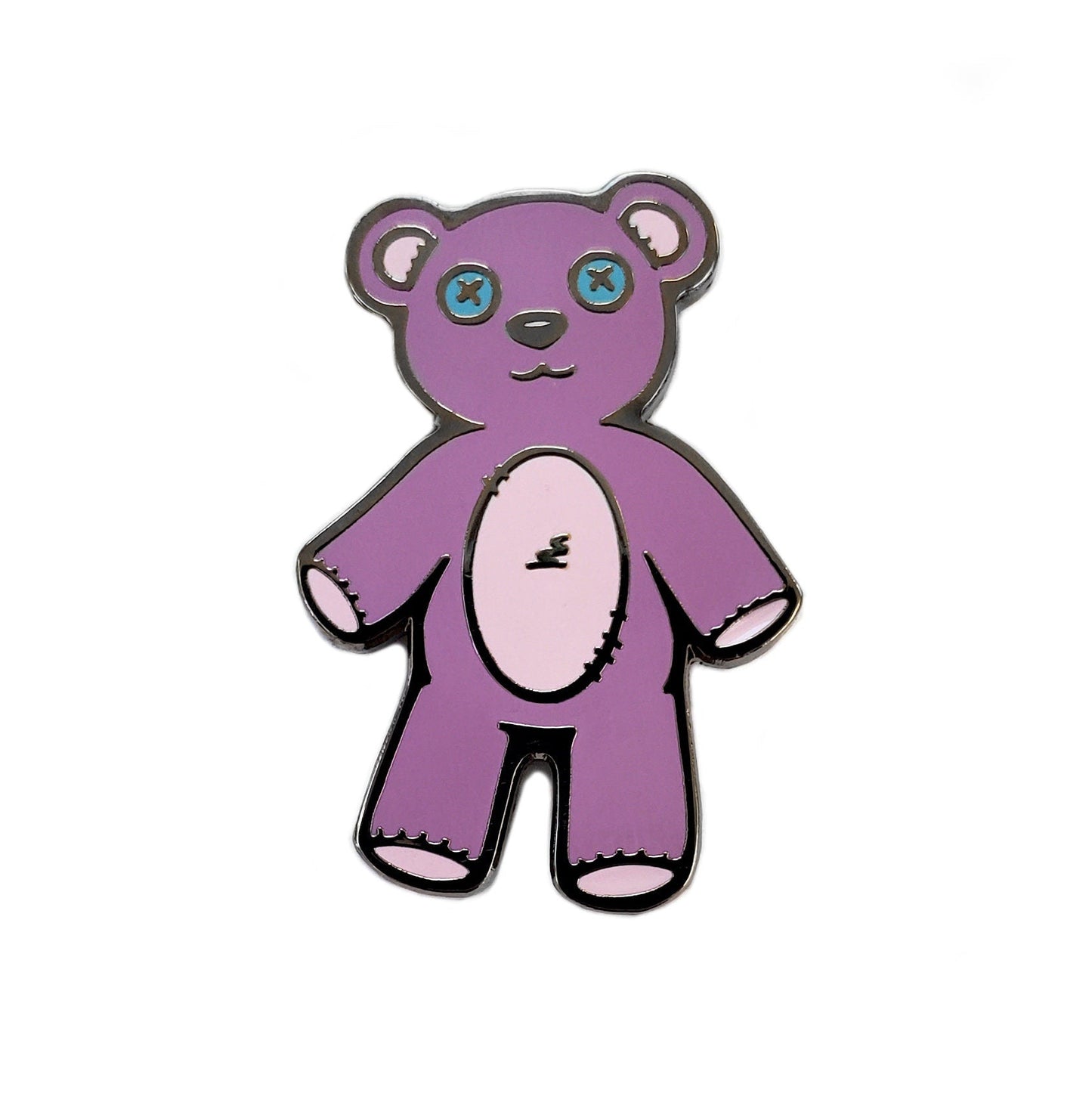 The Kolorspun Teddy Bear Golf Ball Marker features a cartoon-style purple teddy bear with blue button eyes and a white belly, outlined in black, shown against a plain white background.