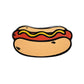 Kolorspun Hot Dog Golf Ball Marker features a cartoon hot dog in a bun with yellow mustard, outlined in black on a white background—perfect as a unique custom marker or fun golf gift.
