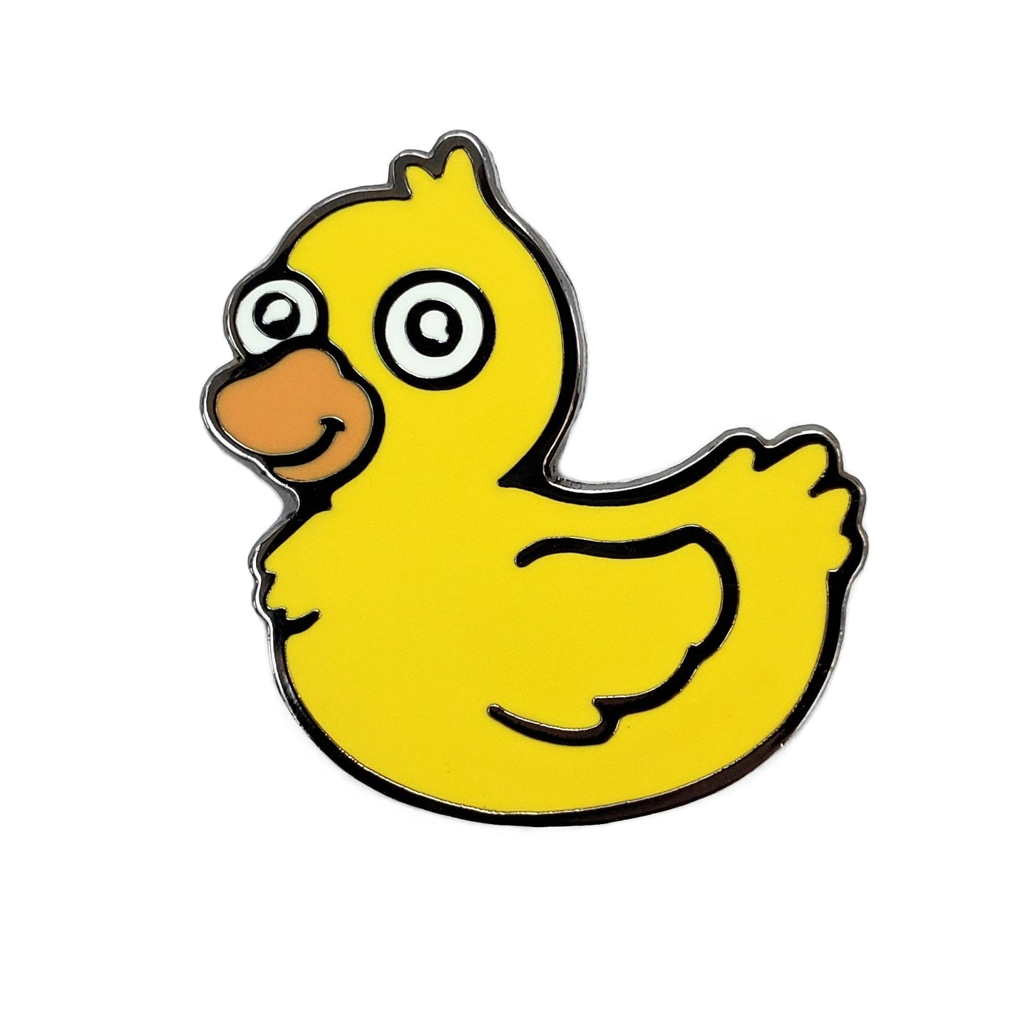 Kolorspun's Yellow Duck Golf Ball Marker features a cartoon-style yellow duck with big eyes and an orange beak outlined in black—fun as a magnetic marker or custom golf gift.