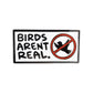 Kolorspun's Birds Aren't Real Golf Ball Marker features the headline "BIRDS ARENT REAL" with a black bird in a red prohibition circle. A white background and black border make it a standout, unique golf gift.