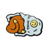 Kolorspun’s Cat in a Bag Golf Ball Marker is a fun, cartoon-style pin featuring a fried egg with a yellow smiley face yolk and lounging orange figure. "THANK YO" is written beside the yolk—ideal as a unique golf gift for friends.