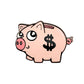 The Kolorspun Piggy Bank Golf Ball Marker features a cartoon-style pink piggy bank with a bold black dollar sign, making it a playful and unique custom golf gift or stylish magnetic ball marker.