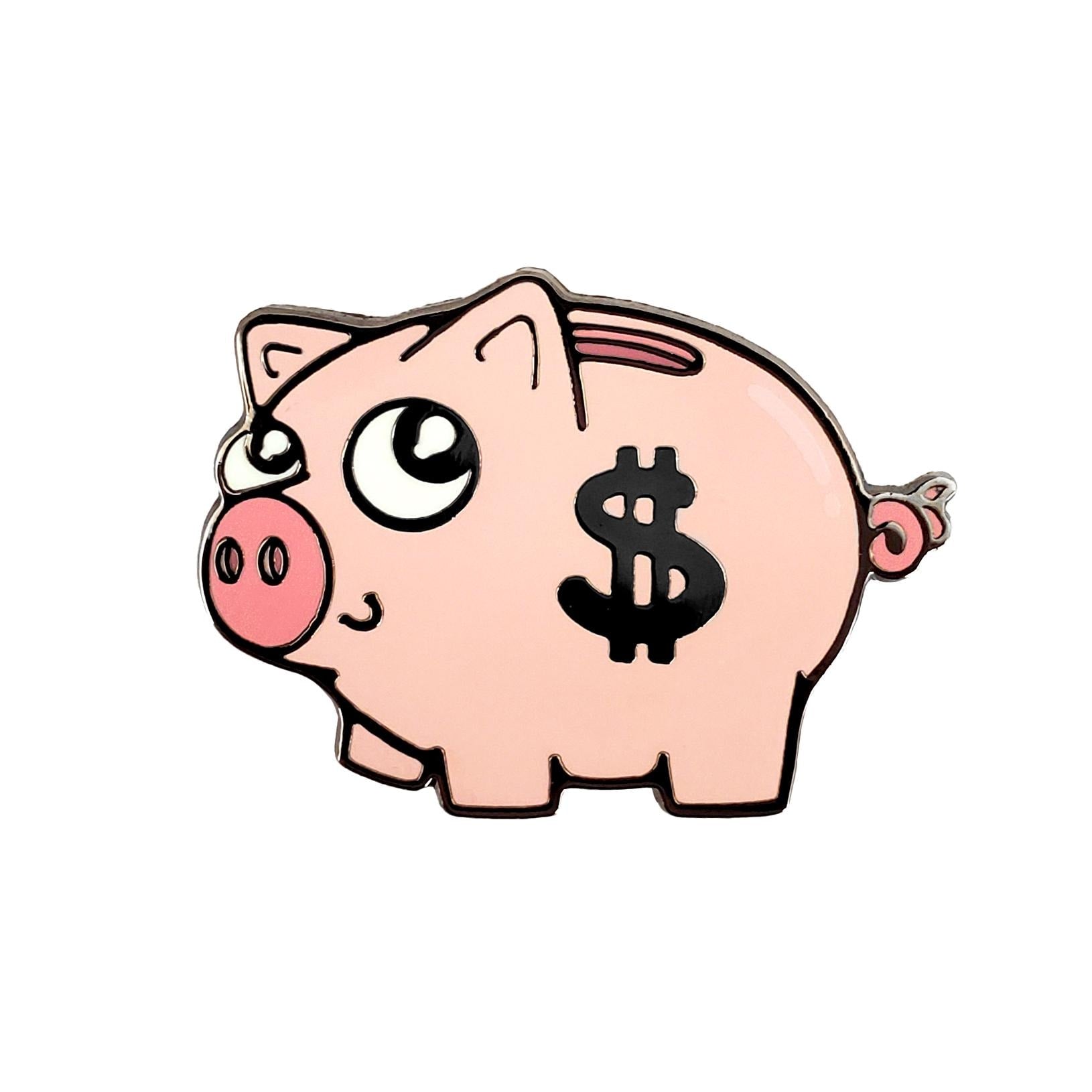 The Kolorspun Piggy Bank Golf Ball Marker features a cartoon-style pink piggy bank with a bold black dollar sign, making it a playful and unique custom golf gift or stylish magnetic ball marker.