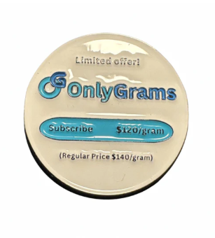 The OnlyGrams Ball Marker by Golf Gear Heaven is a round pin inspired by the OnlyFans logo—ideal for greens or Tee Bumps. Limited offer: now $120/gram (regularly $140/gram)!.