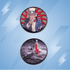 The Byrd, LLC BYRD BALL MARKERS - Merica: Two circular pins—one with Uncle Sam in a blue suit on a red burst, one with an astronaut on the moon and red lightning bolt. Use as golf ball markers or magnetic golf accessories.