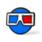 THE BLURRD PREMIUM BALL MARKER by BLURRD is a blue circular magnetic marker featuring white 3D glasses with a blue left lens and red right lens on a white background—a standout golf accessory.