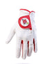 Introducing the Transfusion Cabretta Leather Golf Glove by Logie Joe’s Golf—a premium white golf glove with red trim, crafted from high-quality Cabretta leather. This stylish glove features a round patch on the wrist displaying a vibrant red cocktail with a lemon slice and straw, along with a convenient magnetic ball marker—capturing the fun and lively spirit of Logie Joe’s Golf. Available in both left and right hand, and in standard and cadet sizes.